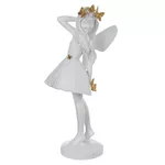 Escultura Decor Poliresina Menina Fada Branco Dourado 24,5cm