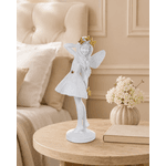 Escultura Decor Poliresina Menina Fada Branco Dourado 24,5cm