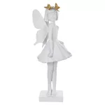 Escultura Decor Poliresina Menina Fada Branco Dourado 24cm