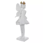 Escultura Decor Poliresina Menina Fada Branco Dourado 24cm