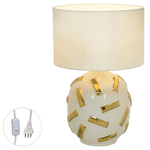 Abajur Decorativo Cerâmica Branco e Dourado Bivolt 32x32cm