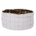 Cachepot Redondo Decorativo Cerâmica Branco E Dourado 20cm