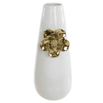 Vaso Decorativo Cerâmica Branco com Flor Dourada 32,3cm 15d