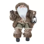 Papai Noel Natal Sentado Bege e Marrom Presente e Lanterna 45cm