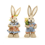 Casal Coelho De Páscoa Em Pé Decoração 45cm Luxo Cromus