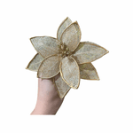 Flor Natalina Natural Com Dourado 15cm