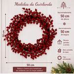Guirlanda De Natal Berry Vermelho Cereja Fibra 50cm Porta