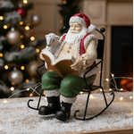 Papai Noel Cadeira de Balanço com Livro e Ovelha 15cm