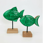 Decoração Marítima Para Casa Em Madeira 2 Peixes Verde