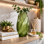 Vaso Vidro Decorativo Canelado Verde 33cm