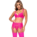 26173 - Conjunto aro separado e bojo. Calcinha fio, cinta liga e meia. - Rosa