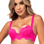 26173 - Conjunto aro separado e bojo. Calcinha fio, cinta liga e meia. - Rosa