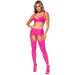 26173 - Conjunto aro separado e bojo. Calcinha fio, cinta liga e meia. - Rosa