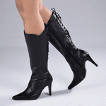 Bota Feminina Social Cano Alto Bico Fino Couro Legítimo