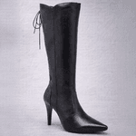 Bota Feminina Social Cano Alto Bico Fino Couro Legítimo