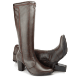Bota Feminina Couro Legítimo Modelo Cano Longo Salto Bloco
