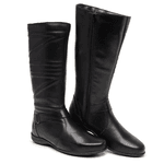 Bota Feminina Em Couro Legítimo Com Detalhes Laterais