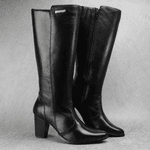 Bota Feminina Em Couro Legítimo Cano Longo Salto Bloco