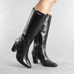 Bota Feminina Em Couro Legítimo Cano Longo Salto Bloco