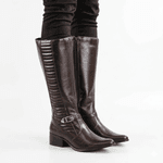 Bota Feminina Montaria Couro Legítimo Detalhe Em Dourado