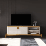 Rack Bancada Buriti 1.4 com Puxador e Pés em Madeira Maciça OffWhite/Nature JB Bechara