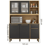 ARMÁRIO DE COZINHA RUBI 5 PORTAS 1 GAVETA 3 NICHOS CINNAMOMO/GRAFITE - VALDE MÓVEIS