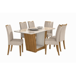 MESA 1,70 APOGEU TAMPO DE MDF/VIDRO C/6 CAD. ANIMALE BEGE - AMENDOA CLEAN LOPAS