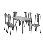 MESA ATENAS C/6 CADEIRAS BASE ACRE GRANITO OCRE PTA/MTR C01 CAPITONE BRANCO/PRETO - BM TUBULARES