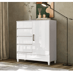 CÔMODA FIT 1 PORTA 4 GAVETAS C/PÉS BRANCO/BRANCO – SANTOS ANDIRÁ