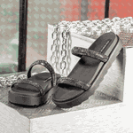 Papete Flat Feminina Marie Com Strass Brilho Vittal - R080Preto