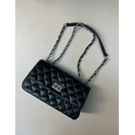 Bolsa Lavínia Couro Preto com Ferragens Prata