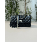 Bolsa Lavínia Couro Preto com Ferragens Prata