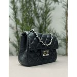 Bolsa Kiara Pequena Couro Preto com Ferragens Prata
