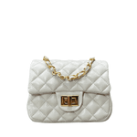 Bolsa Kiara Pequena Couro Off White com Ferragens Dourada