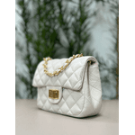 Bolsa Kiara Pequena Couro Off White com Ferragens Dourada