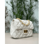 Bolsa Kiara Pequena Couro Off White com Ferragens Dourada