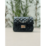 Bolsa Kiara Pequena Couro Preto com Ferragens Prata