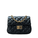 Bolsa Kiara Pequena Couro Preto com Ferragens Dourada