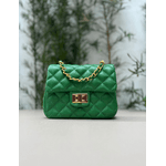 Bolsa Kiara Pequena Couro Verde Bandeira com Ferragens Dourada