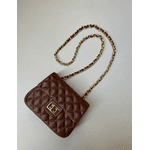 Bolsa Kiara Pequena Couro Marrom com Ferragens Dourada