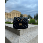 Bolsa Kiara Pequena Couro Preto com Ferragens Dourada