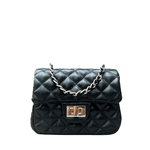 Bolsa Kiara Pequena Couro Preto com Ferragens Prata