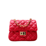 Bolsa Kiara Pequena Couro Vermelho com Ferragens Dourado
