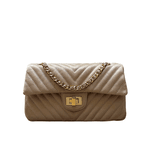 Bolsa Kiara Média Chevron Couro Nude com Ferragens Douradas