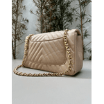 Bolsa Kiara Média Chevron Couro Nude com Ferragens Douradas