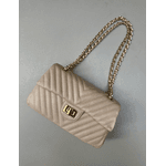 Bolsa Kiara Média Chevron Couro Nude com Ferragens Douradas