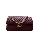 Bolsa Kiara Média Chevron Couro Cabernet com Ferragens Douradas
