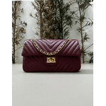 Bolsa Kiara Média Chevron Couro Cabernet com Ferragens Douradas