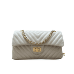 Bolsa Kiara Média Chevron Couro Off White