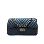 Bolsa Kiara Média Chevron Couro Azul Marinho Grafite